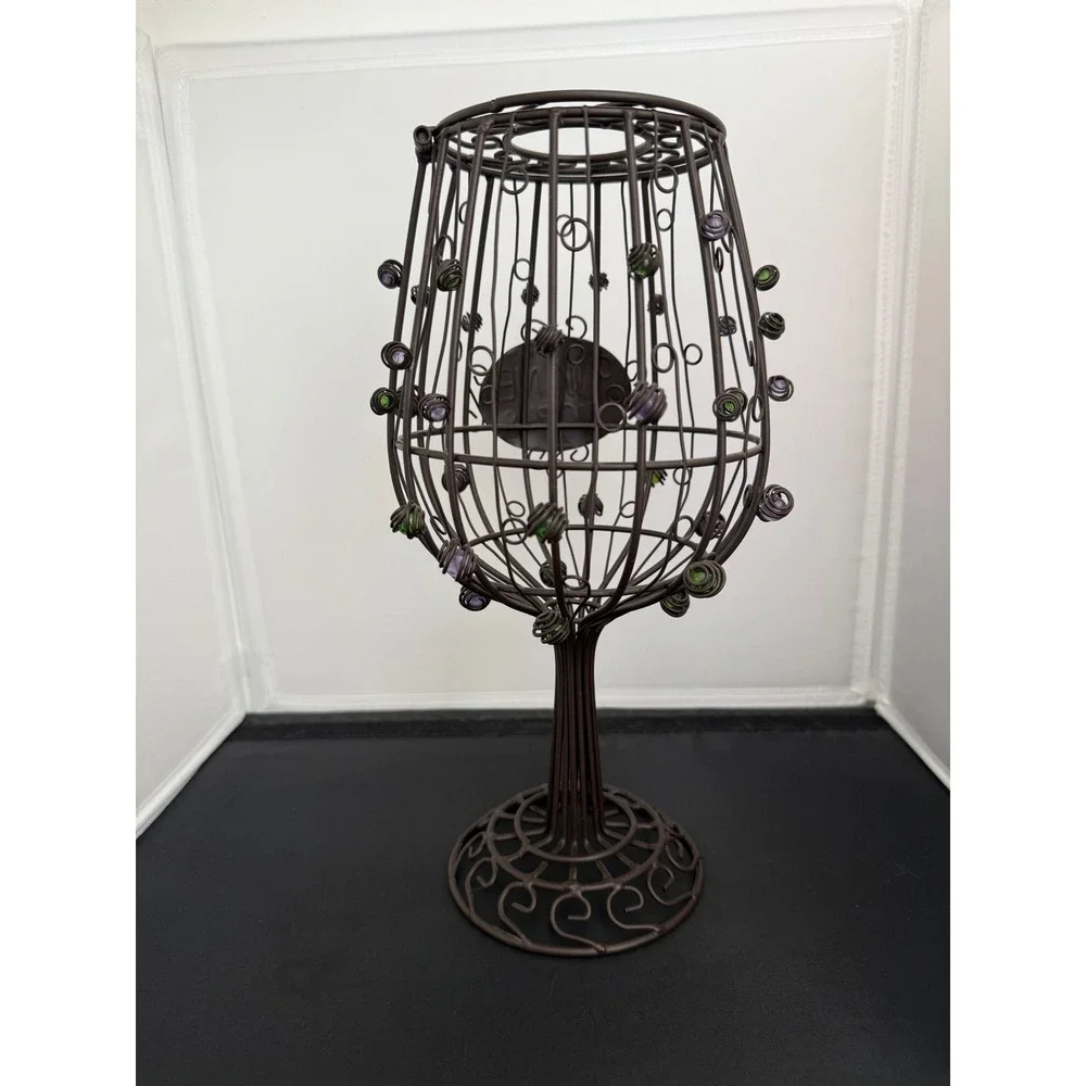 Cork Cage Wine Glass shape Metal Art‎ Sculpture cork holder with Lid Home Decor